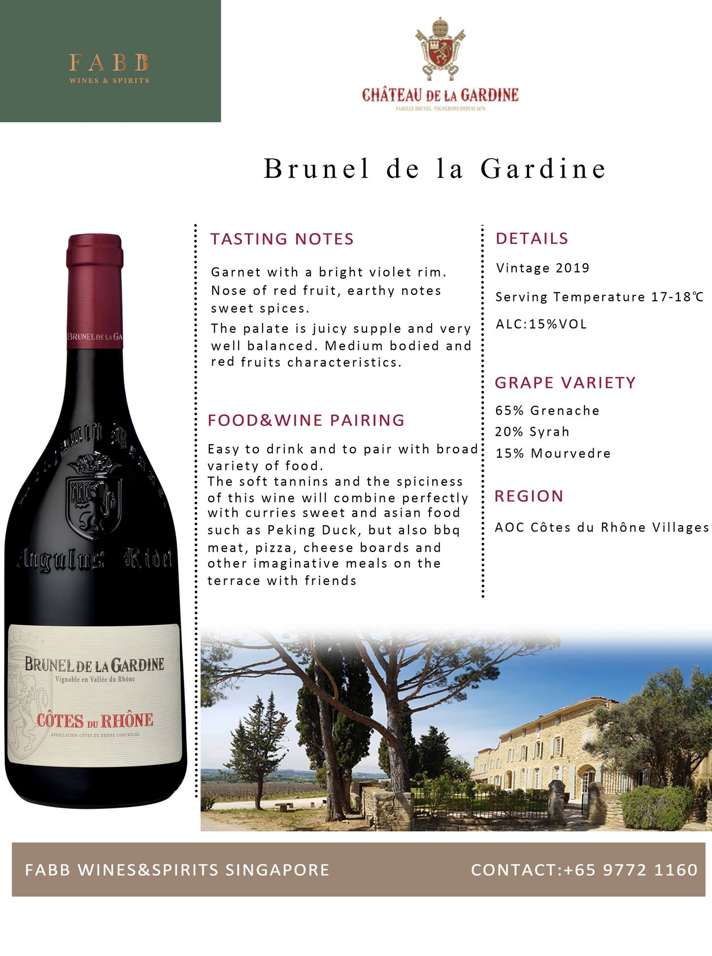 Brunel de la Gardine AOP Côtes du Rhône 2022 Red Wine